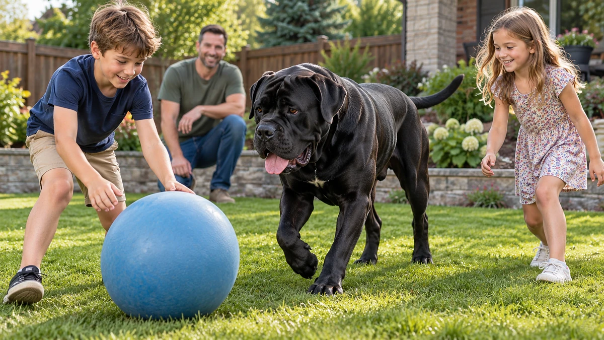 Cane Corso köpek — çocuklarla oyun